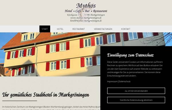 Vorschau von www.mythos-markgroeningen.de, Hotel Restaurant Mythos