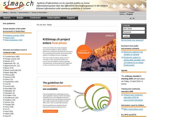 Vorschau von www.simap.ch, Informationssystem über das öffentliche Beschaffungswesen in der Schweiz