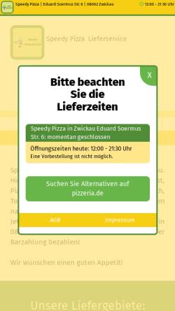 Vorschau der mobilen Webseite www.speedy-pizzaservice.de, Speedy Pizza