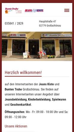 Vorschau der mobilen Webseite www.bekleidung-spielzeug-conrad.de, Bunte Truhe & Jeans Kiste Annett Conrad