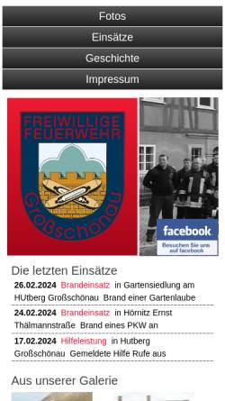 Vorschau der mobilen Webseite www.feuerwehr-grossschoenau.de, Freiwillige Feuerwehr Großschönau