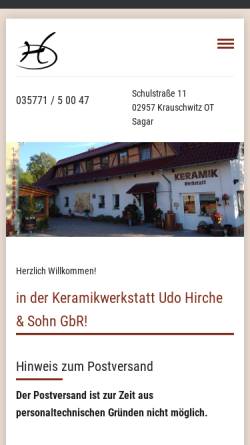 Vorschau der mobilen Webseite www.keramikwerkstatt-hirche.de, Keramikwerkstatt Hirche