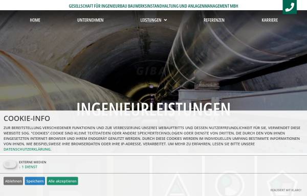 Vorschau von www.giba-online.de, Gesellschaft für Ingenieurbau, Bauwerksinstandhaltung und Anlagenmanagement mbH