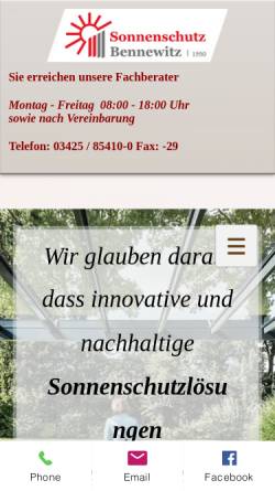Vorschau der mobilen Webseite www.sonnenschutz-bennewitz.de, Sonnenschutz-Systeme Bennewitz