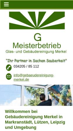Vorschau der mobilen Webseite www.gebaeudereinigung-merkel.de, Merkel Glas- und Gebäudereinigung