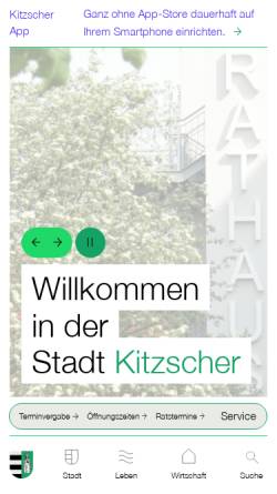 Vorschau der mobilen Webseite www.kitzscher.de, Stadt Kitzscher