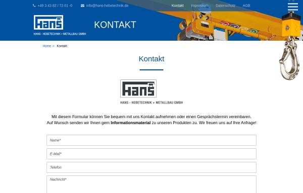 Vorschau von www.hans-hebetechnik.de, HANS - Hebetechnik und Metallbau GmbH