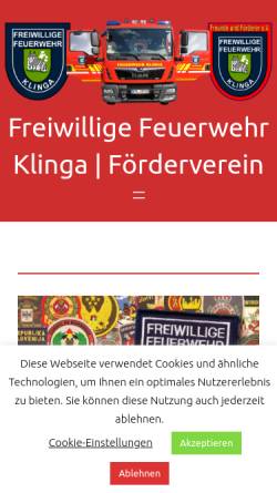 Vorschau der mobilen Webseite www.feuerwehr-klinga.de, Freiwillige Feuerwehr Klinga