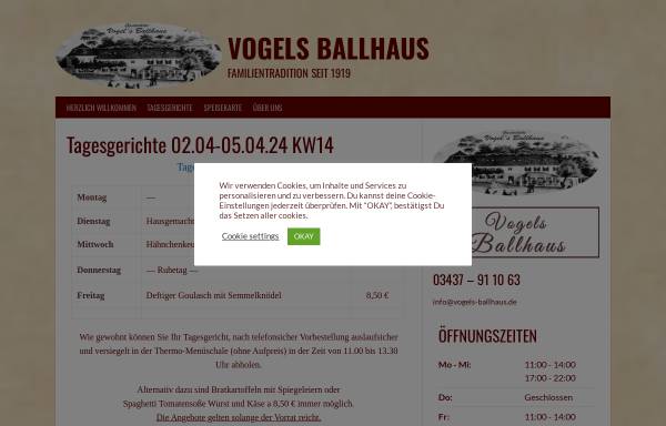 Vorschau von www.vogels-ballhaus.de, Gaststätte Vogels Ballhaus