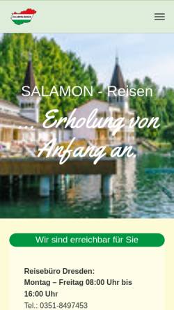 Vorschau der mobilen Webseite www.salamon-reisen.de, Hungarian Travels - Reiseagentur Salamon
