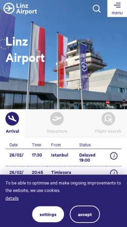 Vorschau der mobilen Webseite www.linz-airport.at, Flughafen