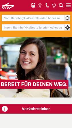 Vorschau der mobilen Webseite www.kvv.de, Karlsruher Verkehrsverbund