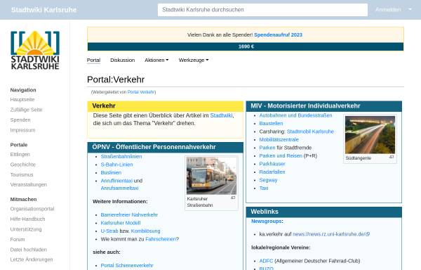 Vorschau von ka.stadtwiki.net, Portal Verkehr im Stadtwiki