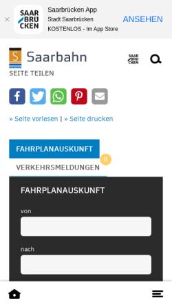 Vorschau der mobilen Webseite www.saarbahn.de, Saarbahn und Bus
