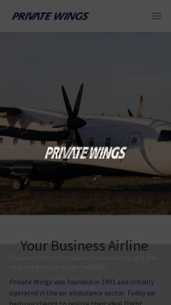 Vorschau der mobilen Webseite www.private-wings.de, Private Wings Flugcharter GmbH