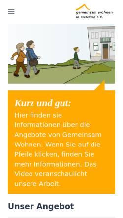 Vorschau der mobilen Webseite www.gemeinsamwohnen.de, Gemeinsam Wohnen in Bielefeld e.V.