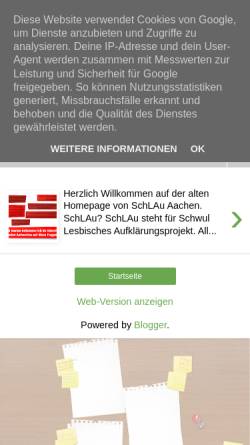 Vorschau der mobilen Webseite www.schlau-aachen.de, SchLAu - Schwul-Lesbisches Aufklärungsprojekt Aachen