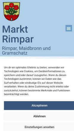 Vorschau der mobilen Webseite www.rimpar.de, Markt Rimpar