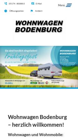 Vorschau der mobilen Webseite www.wohnwagen-bodenburg.de, Werner Bodenburg