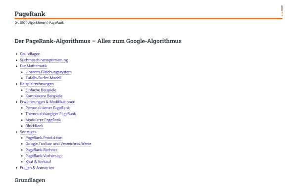 Vorschau von www.suchmaschinen-doktor.de, Algorithmen: PageRank