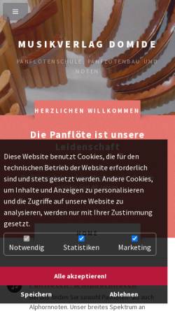 Vorschau der mobilen Webseite www.domide.ch, Panfötenschule und Musikverlag Domide
