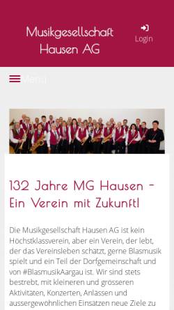 Vorschau der mobilen Webseite www.mg-hausen.ch, Musikgesellschaft Hausen, AG