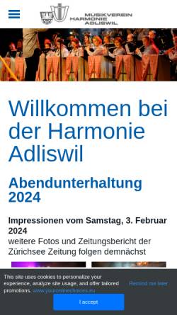 Vorschau der mobilen Webseite www.harmonie-adliswil.ch, Musikverein Harmonie Adliswil