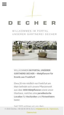 Vorschau der mobilen Webseite decher.de, Decher Karbener Handelsgärtnerei GmbH