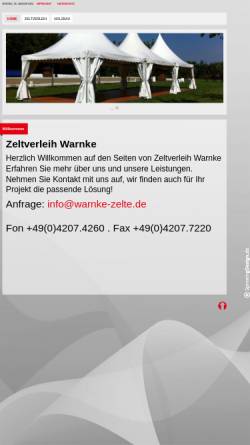Vorschau der mobilen Webseite www.warnke-zelte.de, Zeltverleih Warnke
