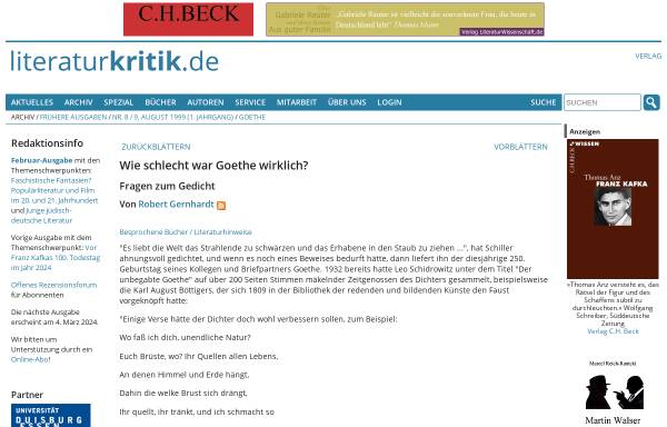 Vorschau von www.literaturkritik.de, Wie schlecht war Goethe wirklich?