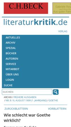 Vorschau der mobilen Webseite www.literaturkritik.de, Wie schlecht war Goethe wirklich?