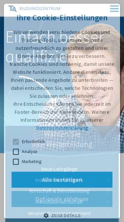 Vorschau der mobilen Webseite www.ta.de, TA Bildungszentrum