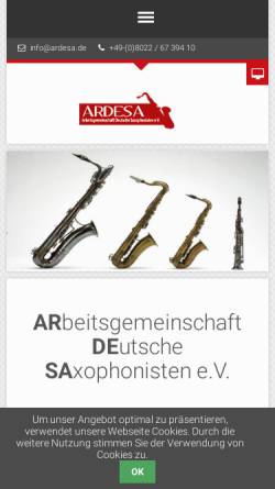Vorschau der mobilen Webseite www.ardesa.de, Arbeitsgemeinschaft Deutsche Saxophonisten e.V.