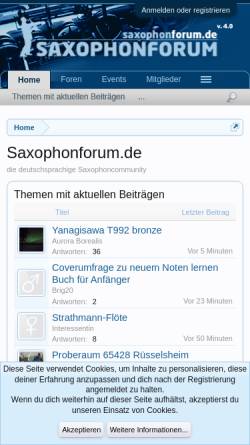 Vorschau der mobilen Webseite www.saxophonforum.de, Saxophon Forum