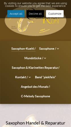 Vorschau der mobilen Webseite www.saxophon-kuehl.de, Saxophon Kuehl
