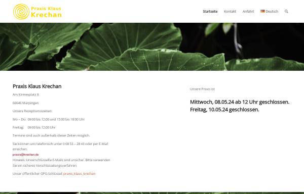 Vorschau von www.krechan.de, Krechan, Klaus, Praxis für Naturheilkunde, Massage und Krankengymnastik