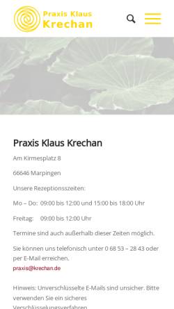 Vorschau der mobilen Webseite www.krechan.de, Krechan, Klaus, Praxis für Naturheilkunde, Massage und Krankengymnastik