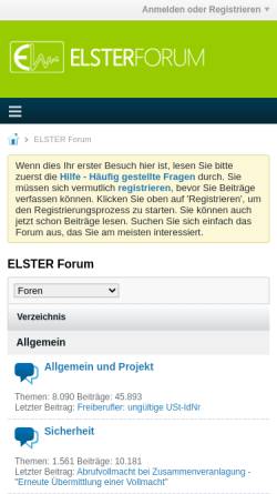 Vorschau der mobilen Webseite www.elster.de, Elster Anwenderforum