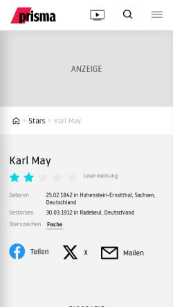 Vorschau der mobilen Webseite www.prisma.de, Karl May