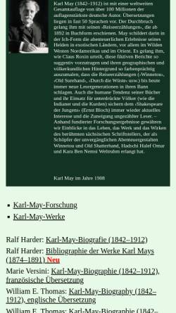 Vorschau der mobilen Webseite www.karl-may-stiftung.de, Karl May - Leben und Werk