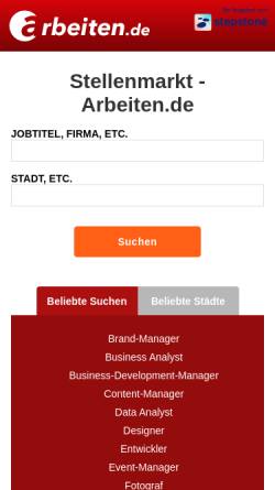 Vorschau der mobilen Webseite www.arbeiten.de, Arbeiten.de, StepStone Deutschland AG