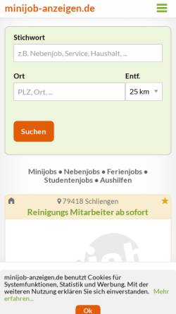 Vorschau der mobilen Webseite www.minijob-anzeigen.de, Minijob-anzeigen.de