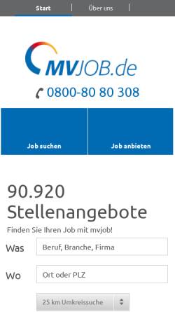 Vorschau der mobilen Webseite www.mvjob.de, Mvjob.de