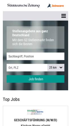 Vorschau der mobilen Webseite stellenmarkt.sueddeutsche.de, Stellenmarkt.sueddeutsche.de