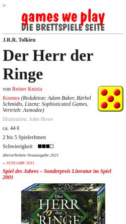 Vorschau der mobilen Webseite www.gamesweplay.de, Das Kommunikationsspiel: Der Herr der Ringe