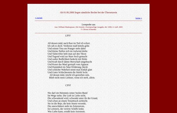 Vorschau von www.christa-schuenke.de, Zwei Sonette von William Shakespeare: LXVI und CXVI