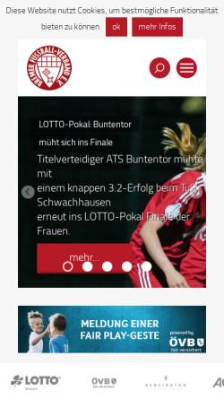 Vorschau der mobilen Webseite www.bremerfv.de, Bremer Fußballverband