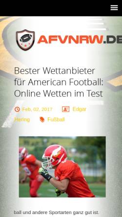 Vorschau der mobilen Webseite www.afvnrw.de, American Football Verband Nordrhein-Westfalen e.V.