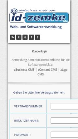 Vorschau der mobilen Webseite www.zcontent.de, Thüringer Fußball-Verband