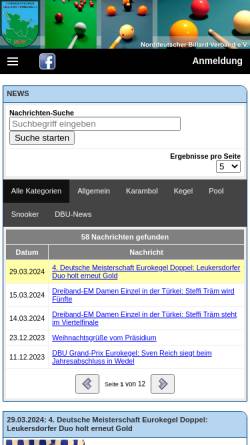Vorschau der mobilen Webseite www.ndbv.de, Norddeutscher Billard Verband e.V.